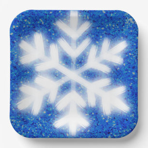 Frosty blue North Pole snowflakes sparkling snow Paper Plate