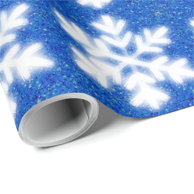 Frosty blue North Pole snowflakes | sparkling snow Wrapping Paper (Roll Corner)
