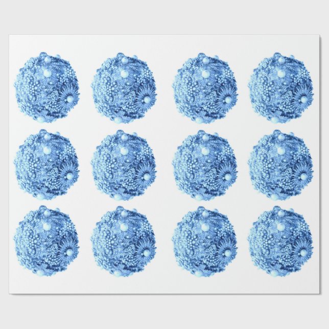 Frosty Blue Ornaments Wrapping Paper (Flat)