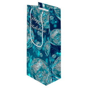 Frosty Blue Snowflake Bubbles Holiday Wine Gift Bag