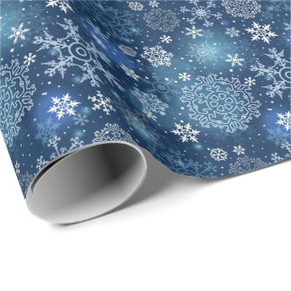 Frosty Blue Snowflakes Pattern Wrapping Paper