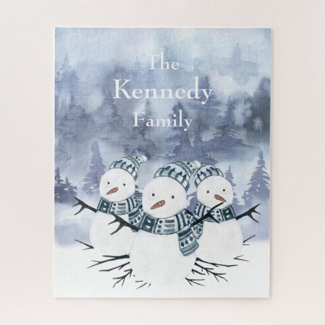 Frosty Blue Snowmen Family Puzzle (Vertical)