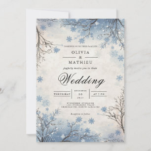 Frosty Blue Winter Branch Wedding Invitation