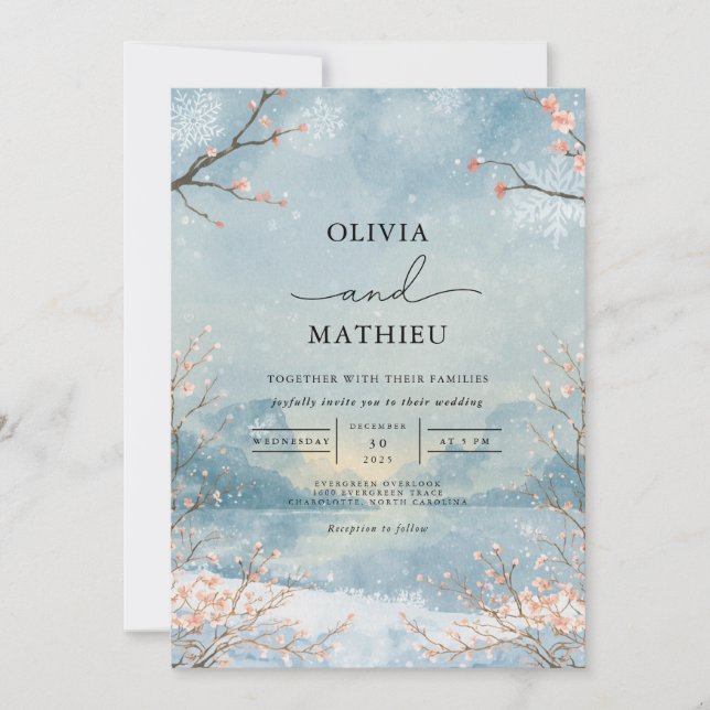 Frosty Branch Botanical Wedding Invitation (Front)