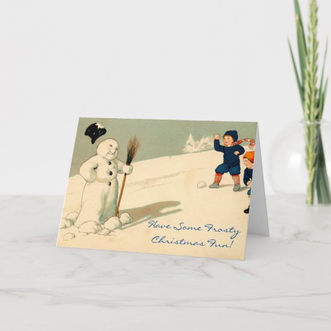 Frosty Christmas Fun Vintage Art Snowman Card (Front)