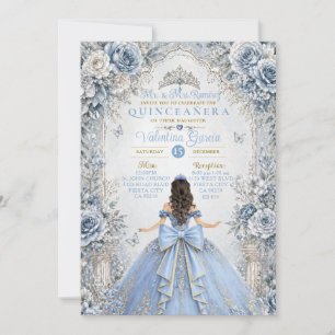 Frosty Dusty Blue Silver Quinceañera Invitation