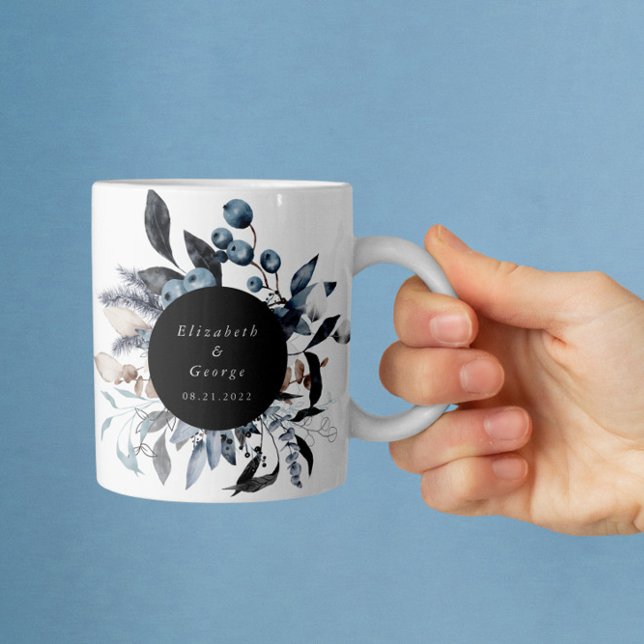 Frosty Dusty Blue Winter Floral Monogram Wedding Coffee Mug (Creator Uploaded)