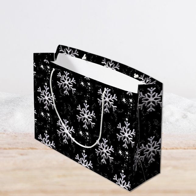 Frosty Elegance Snowflake Splendour Black Christma Large Gift Bag (Creator Uploaded)