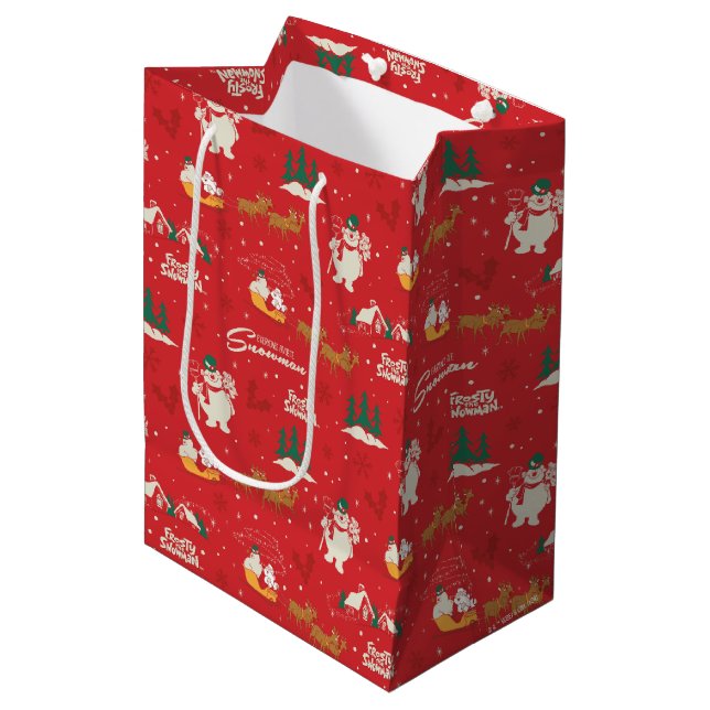 Frosty - Everyone's Favourite Snowman Pattern Medium Gift Bag (Front Angled)