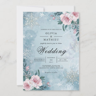 Frosty Floral Winter Scene Wedding Invitation