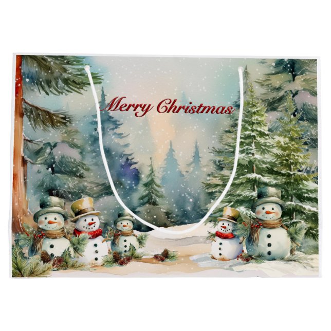 Frosty Forest Memories: Snowman & Pine Trees Large Gift Bag (Back)