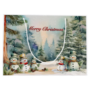 Frosty Forest Memories: Snowman & Pine Trees Large Gift Bag