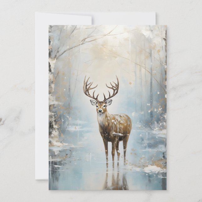 Frosty Forest Woodland Deer Holiday Card (Front)