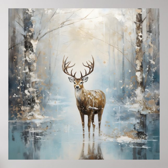 Frosty Forest Woodland Deer Poster (Front)