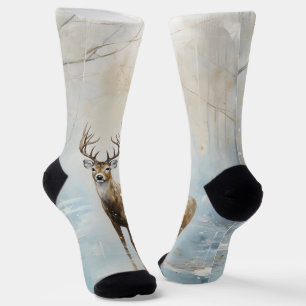Frosty Forest Woodland Deer Socks