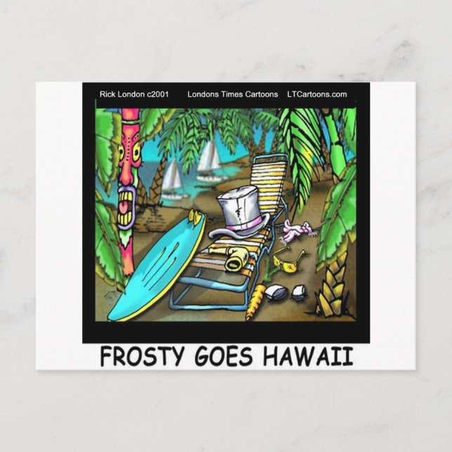Frosty Goes Hawaii Funny Christmas Holiday Postcard (Front)