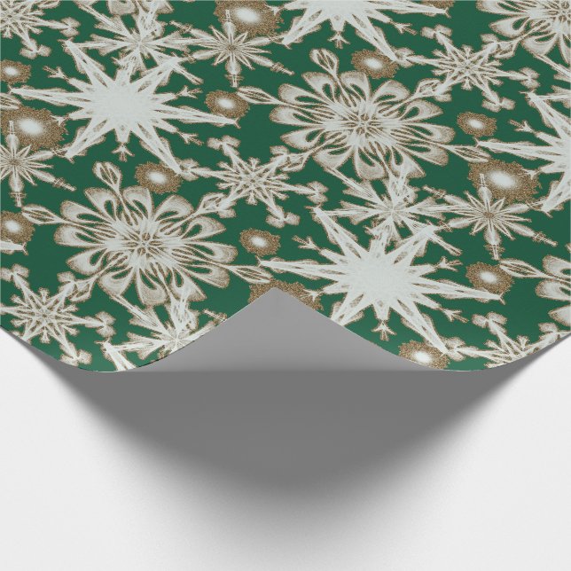 Frosty Gold Trimmed Snowflakes Wrapping Paper (Corner)