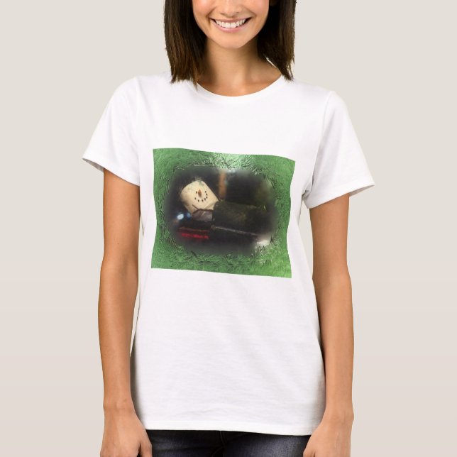 Frosty Green S'mores Snowman T-Shirt (Front)