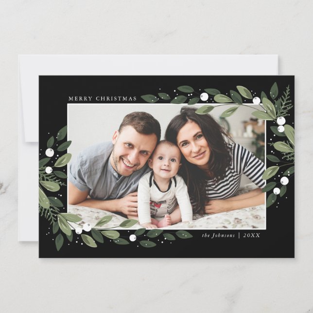 Frosty Green Wreath Photo Card (Front)