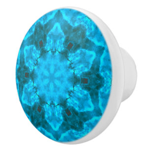 Frosty Ice Blue Snowflake Kaleidoscope Pattern Ceramic Knob