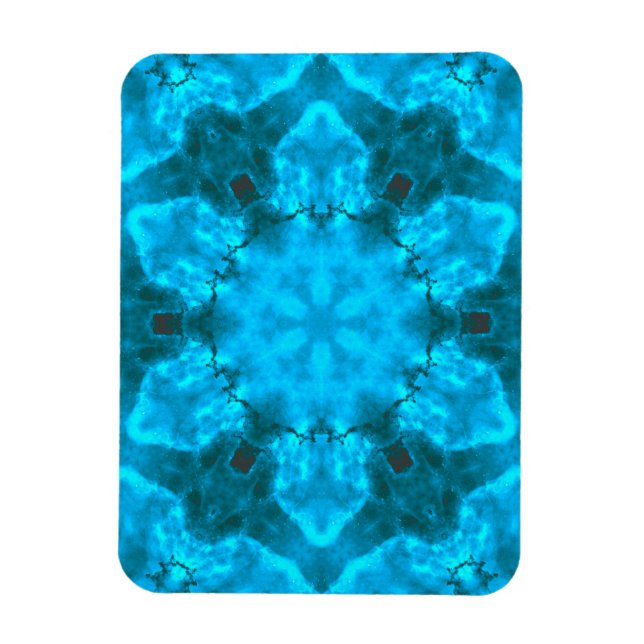 Frosty Ice Blue Snowflake Kaleidoscope Pattern Magnet (Vertical)