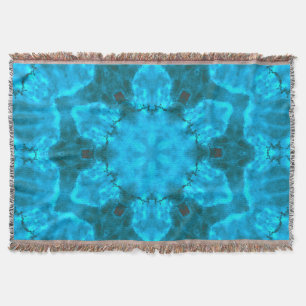 Frosty Ice Blue Snowflake Kaleidoscope Pattern Throw Blanket