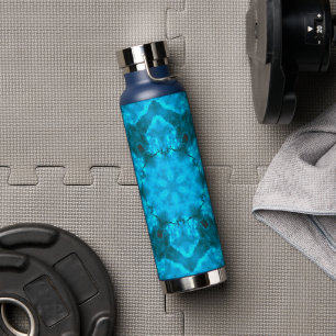 Frosty Ice Blue Snowflake Kaleidoscope Pattern Water Bottle
