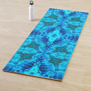 Frosty Ice Blue Snowflake Kaleidoscope Pattern Yoga Mat