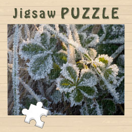 Frosty Ice covert Winter Leaves aesthetic Photo Jigsaw Puzzle