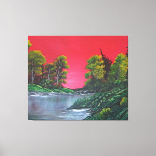 Frosty Lake Colourful Red Sunset Canvas Print
