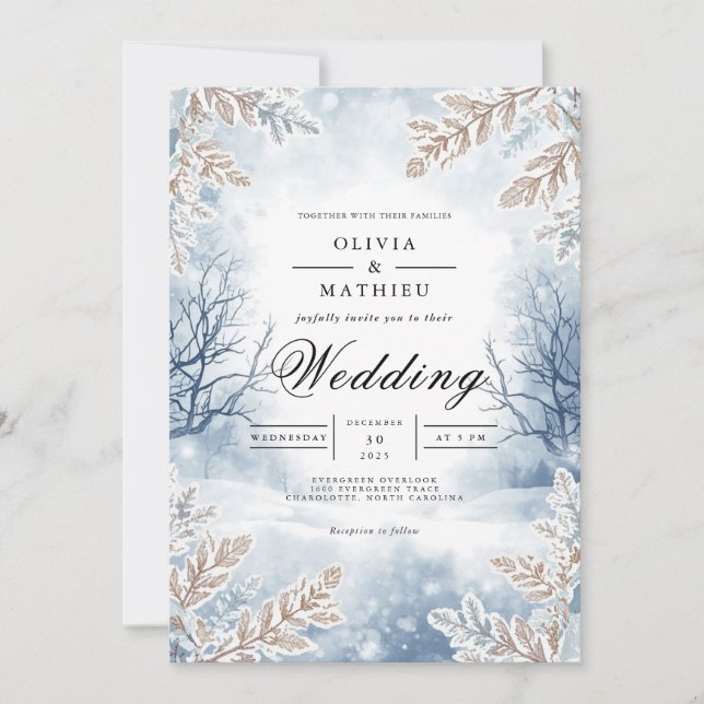 Frosty Landscape Branch Wedding Invitation (Front)