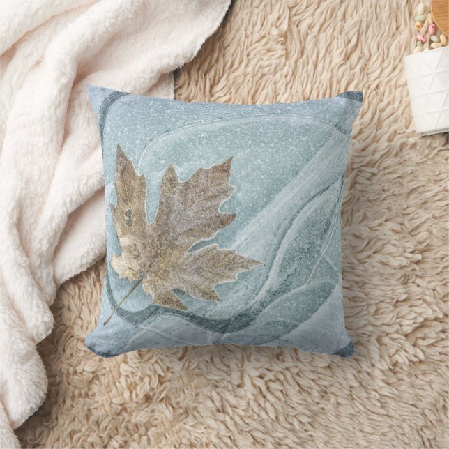 Frosty Maple Leaf Frozen on Ice Cushion (Blanket)