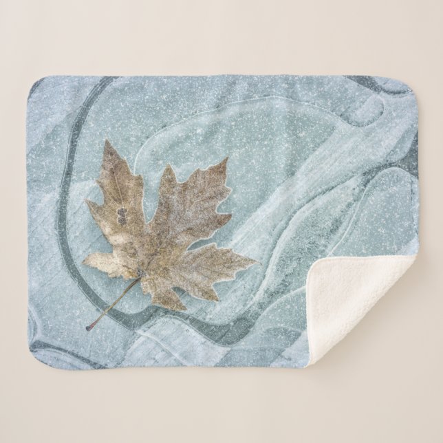 Frosty Maple Leaf Frozen on Ice Sherpa Blanket (Front (Horizontal))
