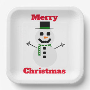 Frosty Merry Christmas White Paper Plate