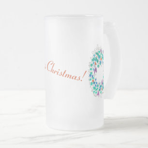 Frosty Merry Christmas Wreath Frosted Glass Beer Mug