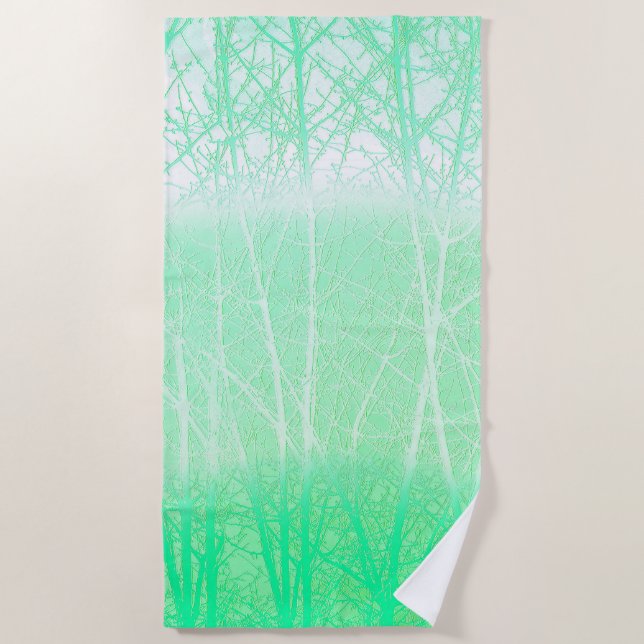 Frosty Misty Branches Mint Green Beach Towel (Front)