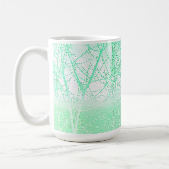 Frosty Misty Branches Mint Green Coffee Mug (Left)
