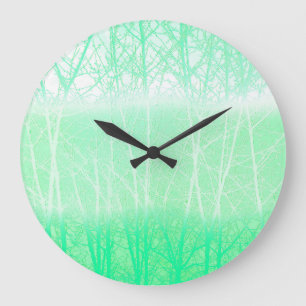 Frosty Misty Branches Mint Green Large Clock
