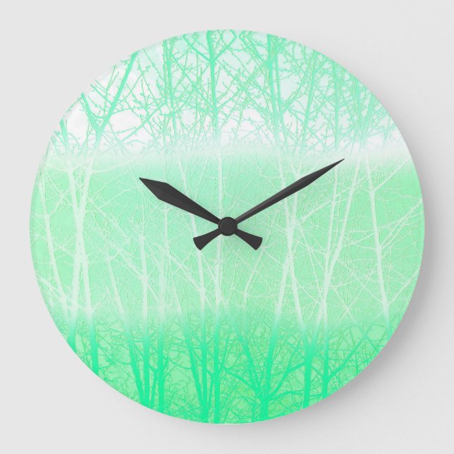 Frosty Misty Branches Mint Green Large Clock (Front)