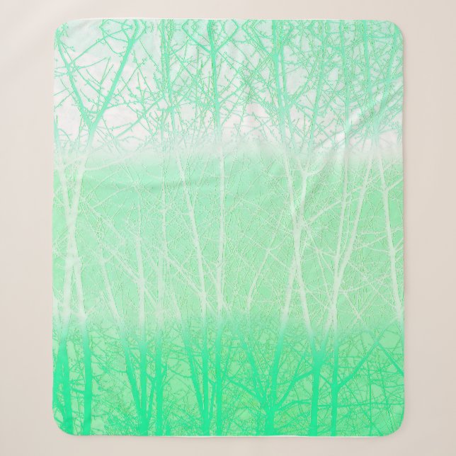 Frosty Misty Branches Mint Green Sherpa Blanket (Front)