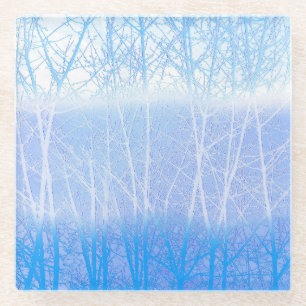Frosty MIsty Trees Baby Blue Glass Coaster