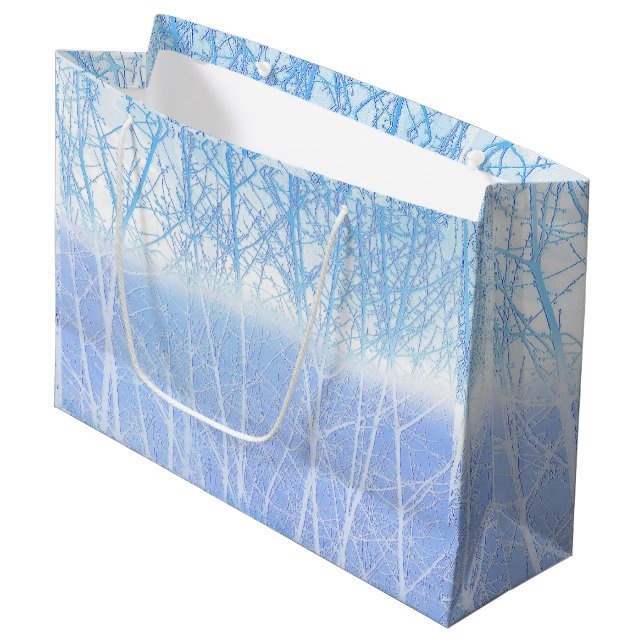 Frosty MIsty Trees Baby Blue Large Gift Bag (Front Angled)