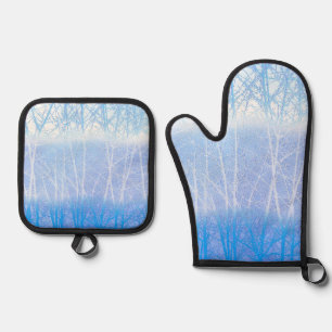 Frosty MIsty Trees Baby Blue Oven Mitt & Pot Holder Set