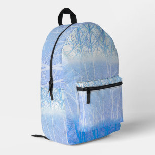 Frosty MIsty Trees Baby Blue Printed Backpack
