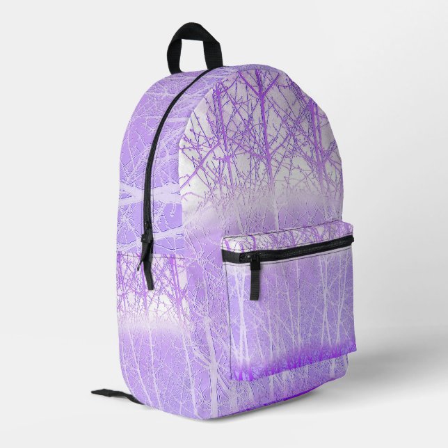 Frosty Misty Trees in Lilac Lavender Printed Backpack (Back Corner Left)