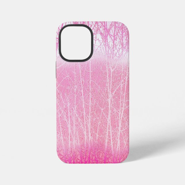 Frosty Misty Trees in Peach and Pink iPhone Case (Back)