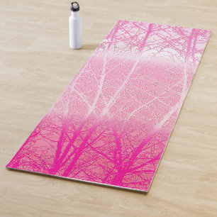 Frosty Misty Trees in Peach and Pink Yoga Mat