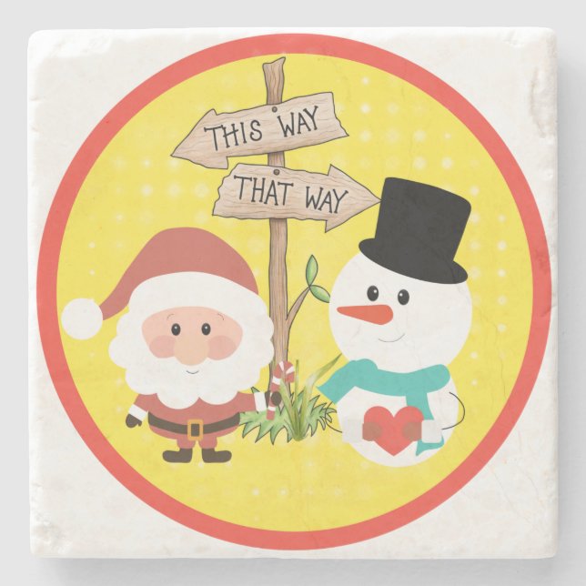 Frosty or Santa? Which way to Christmas? Stone Coaster (Front)