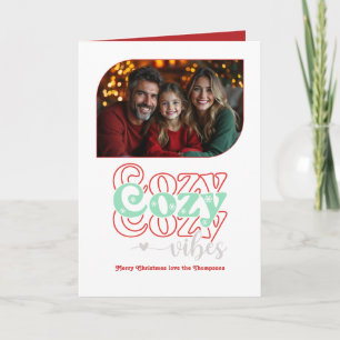 Frosty Peppermint Cosy Vibes Retro Christmas Photo Holiday Card