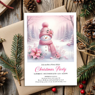Frosty Pink Coquette Snowman Digital Christmas  Invitation